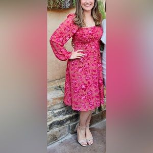 AREA Scotia Paisley Long Sleeve Pink Dress